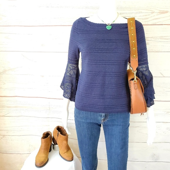 White House Black Market Sweaters - White House Black Market shimmer lace trim sweater